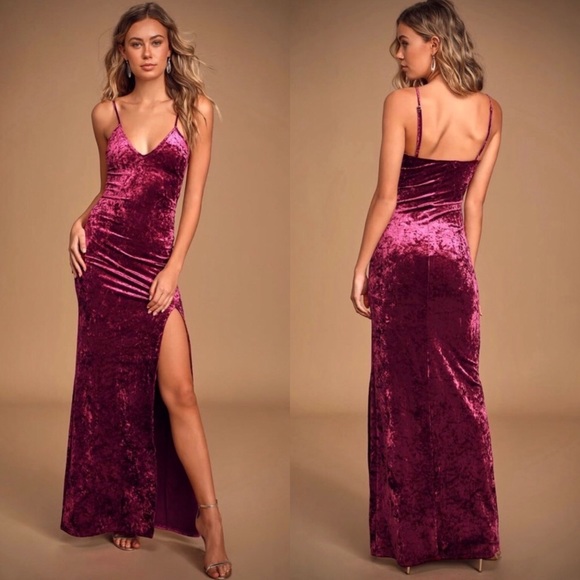 Lulus Dresses & Skirts - Lulu’s sexy velvet maxi dress maroon/wine L